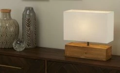 Trio Tischleuchte, 1-flammig, Holz/ Stoffschirm weiß