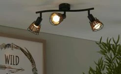 Deckenstrahler 3-flammig, Draht/ Rattan