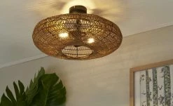 Trio Deckenleuchte, 2-flammig, Schirm aus Sisal