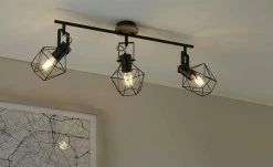 Paul Neuhaus Deckenstrahler, 3-flammig, Rubber Wood/Drahtgestell