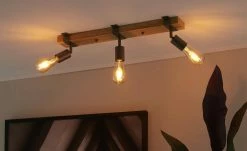 Paul Neuhaus Deckenstrahler, 3-flammig, Kiefernholz/Metall