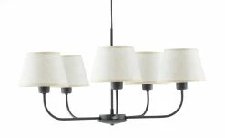 Kronleuchter, 5-flammig, schwarz mit Leinenschirmen -Innenleuchten Verkaufsladen 11687787 2 202206231234