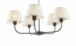 Kronleuchter, 5-flammig, schwarz mit Leinenschirmen -Innenleuchten Verkaufsladen 11687787 5 202206231234