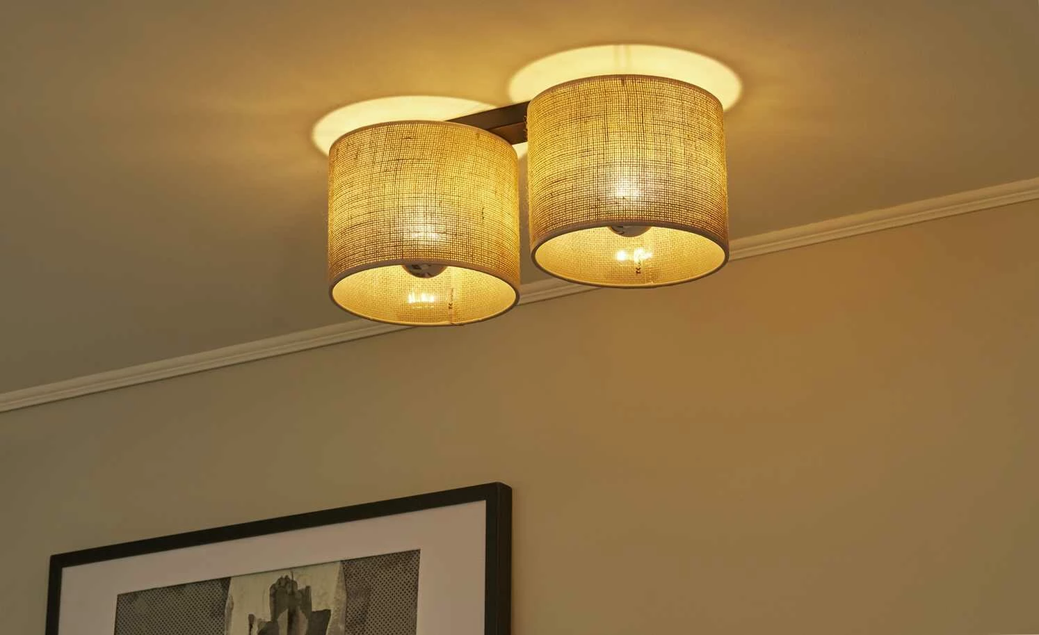 Deckenleuchte, 2-flammig mit Schirmen aus Jute 3 Deckenleuchte, 2-flammig mit Schirmen aus Jute