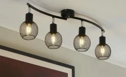 Deckenstrahler, 4-flammig, Drahtschirm schwarz