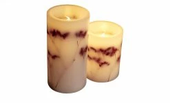 LED-Echtwachs-Kerzen 2er-Set, weiß mit Blumen -Innenleuchten Verkaufsladen 665443 3 202201191242