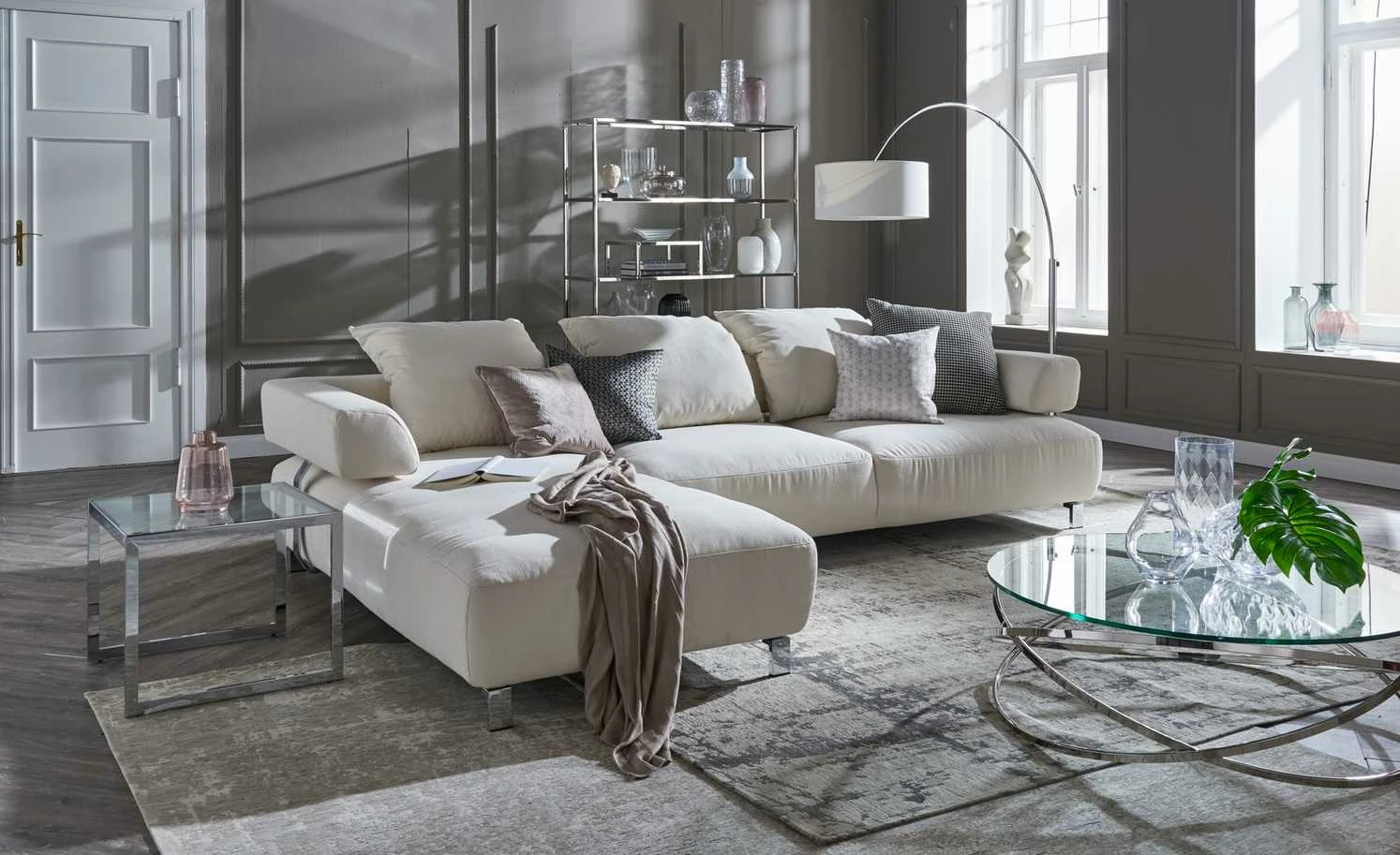 HOME STORY Bogenleuchte mit weißem Stoffschirm 48 HOME STORY Bogenleuchte mit weißem Stoffschirm – Bild 46