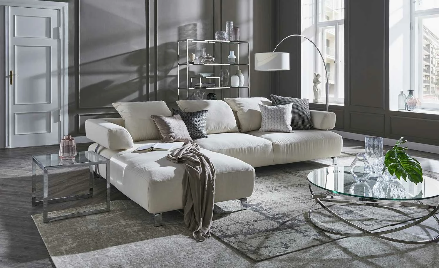 HOME STORY Bogenleuchte mit weißem Stoffschirm 47 HOME STORY Bogenleuchte mit weißem Stoffschirm – Bild 45